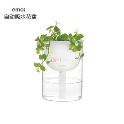 emoi基本生活自动吸水花盆玻璃陶瓷水培绿植创意桌面懒人花盆